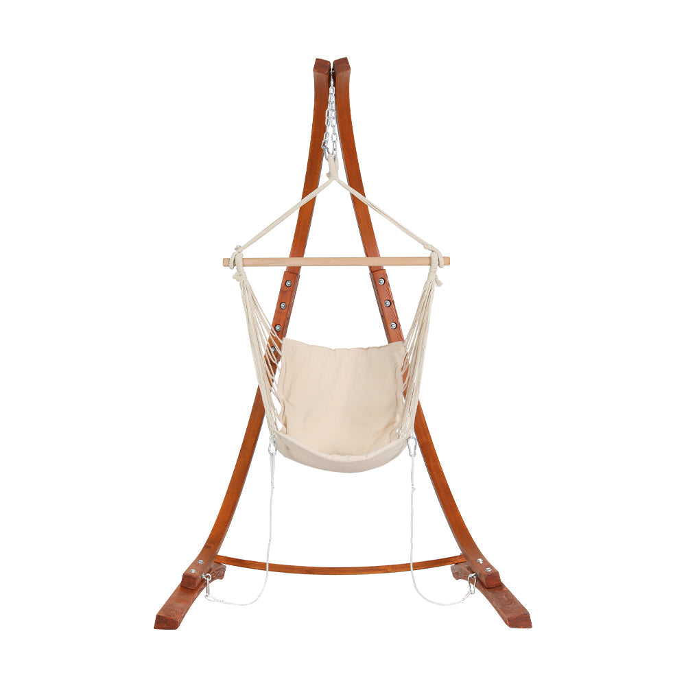 Gardeon Outdoor Hammock Chair Timber with Stand - White-Vivify Co.