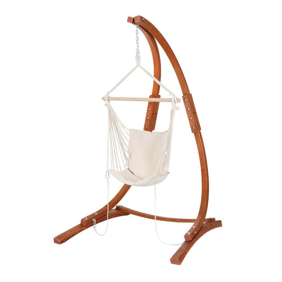 Gardeon Outdoor Hammock Chair Timber with Stand - White-Vivify Co.
