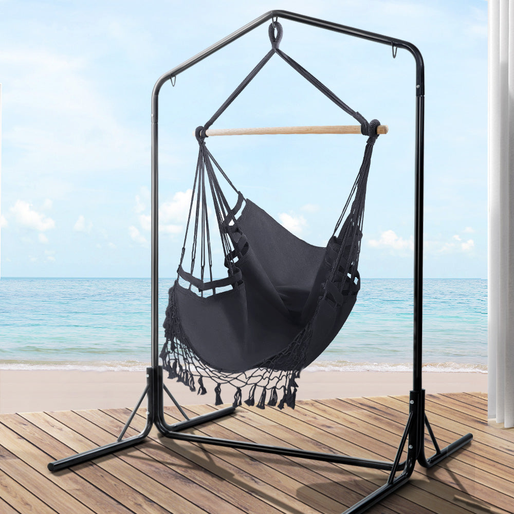 Gardeon Outdoor Hammock Chair with Stand - Grey-Vivify Co.