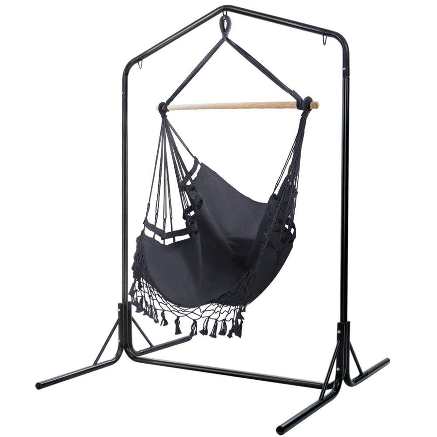 Gardeon Outdoor Hammock Chair with Stand - Grey-Vivify Co.