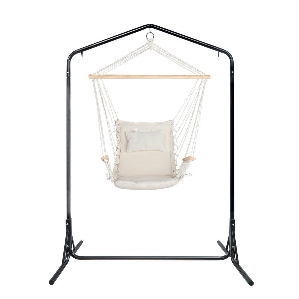 Gardeon Outdoor Hammock Hanging Chair with Arm Rests & Steel Stand - Cream-Vivify Co.