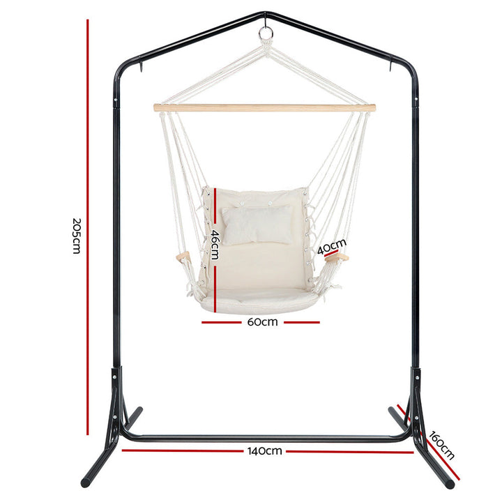 Gardeon Outdoor Hammock Hanging Chair with Arm Rests & Steel Stand - Cream-Vivify Co.