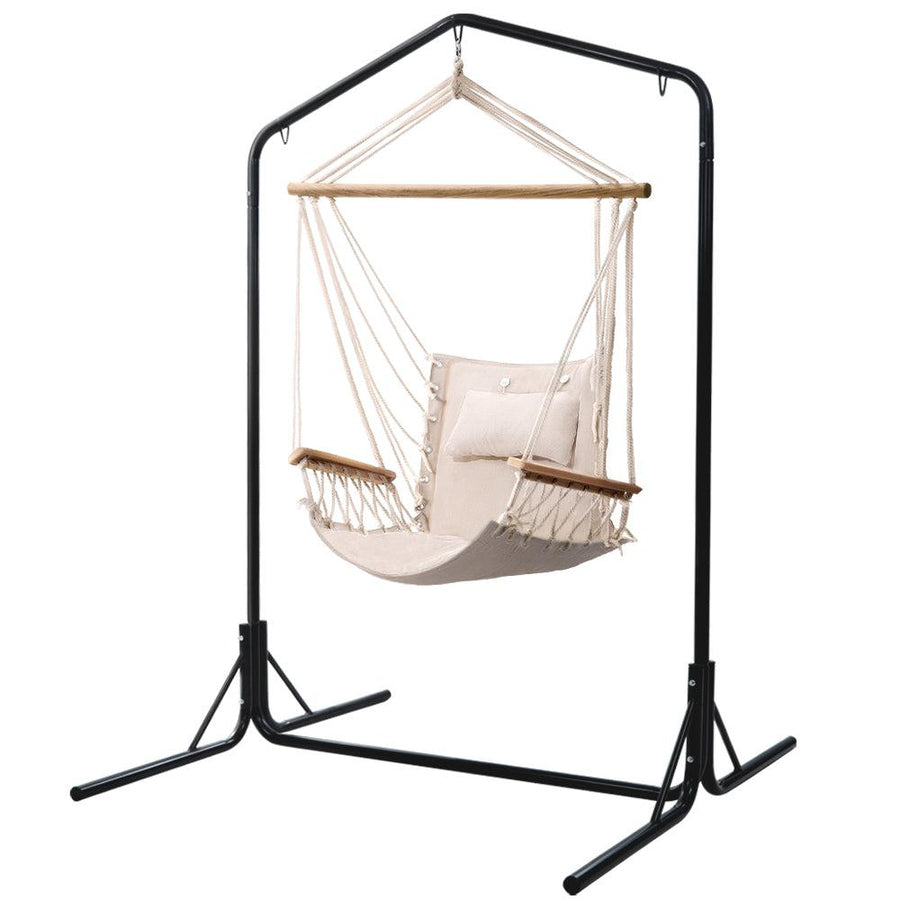 Gardeon Outdoor Hammock Hanging Chair with Arm Rests & Steel Stand - Cream-Vivify Co.