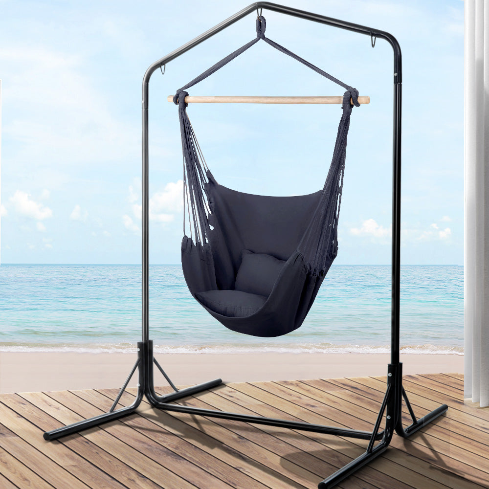 Gardeon Outdoor Hammock Hanging Chair with Steel Stand - Grey-Vivify Co.