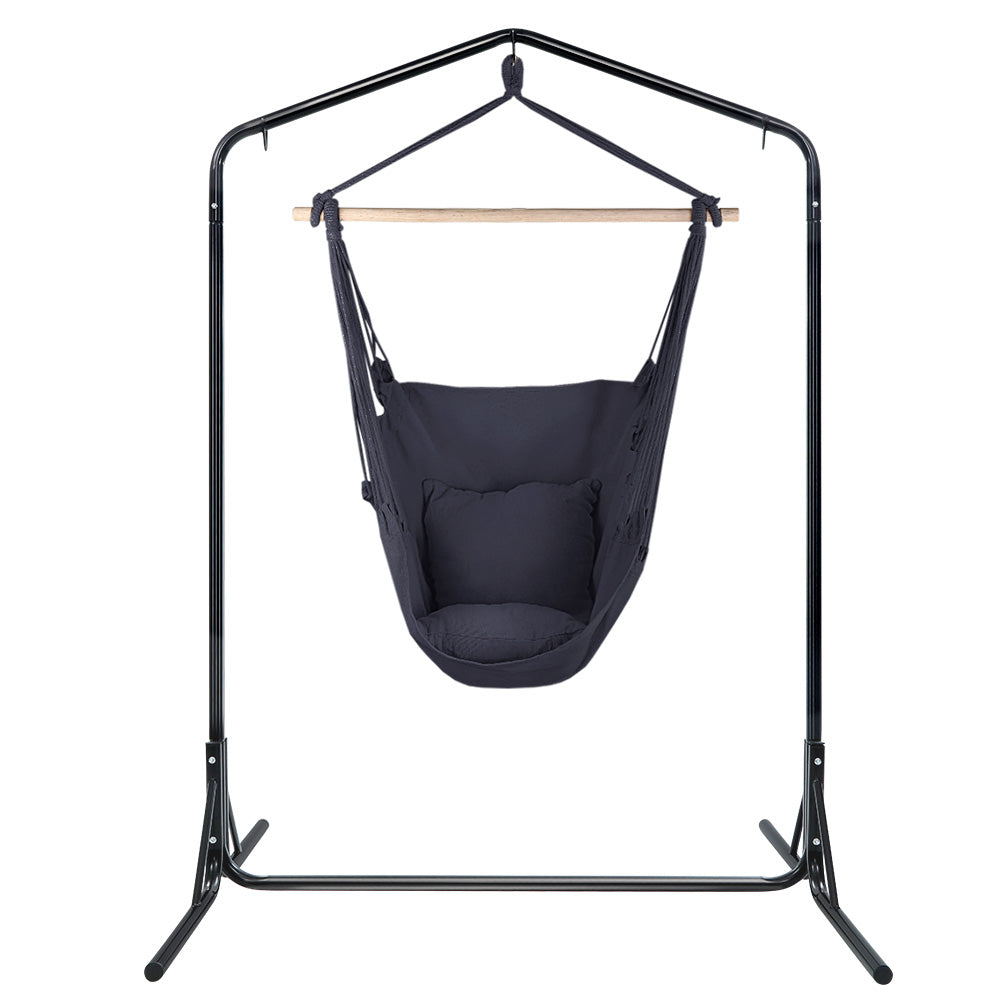 Gardeon Outdoor Hammock Hanging Chair with Steel Stand - Grey-Vivify Co.