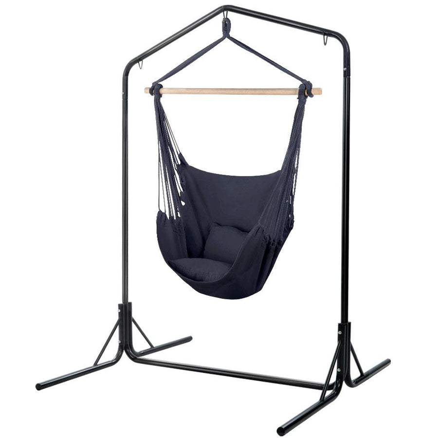 Gardeon Outdoor Hammock Hanging Chair with Steel Stand - Grey-Vivify Co.