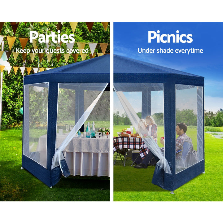 Instahut 2x2m Hexagonal Gazebo Mesh Walls - Navy-Vivify Co.