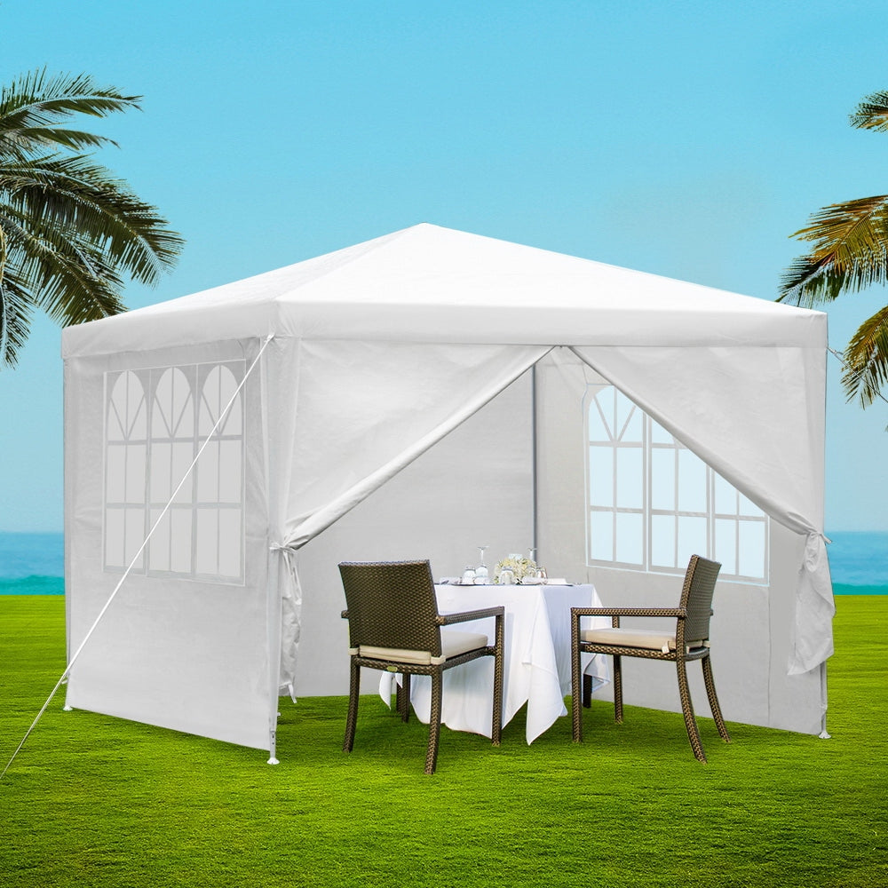 Instahut 3x3m Outdoor Wedding Party Marquee Canopy Tent with Window Panel Walls - White-Vivify Co.