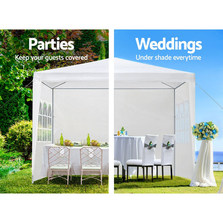 Instahut 3x3m Outdoor Wedding Party Marquee Canopy Tent with Window Panel Walls - White-Vivify Co.