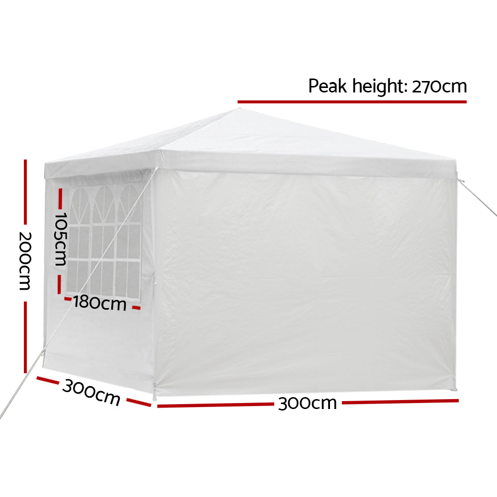 Instahut 3x3m Outdoor Wedding Party Marquee Canopy Tent with Window Panel Walls - White-Vivify Co.
