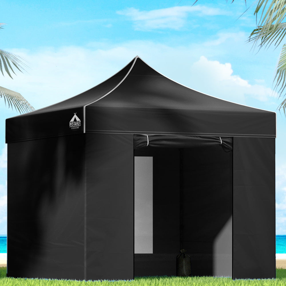 Instahut 3x3m Pop Up Enclosed Gazebo Folding Marquee Tent for Outdoor Events - Black-Vivify Co.