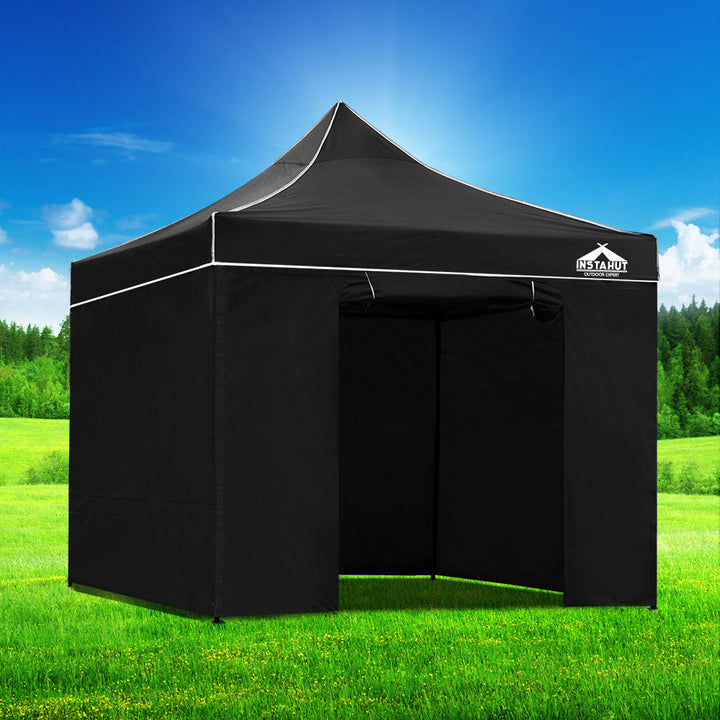 Instahut 3x3m Pop Up Enclosed Gazebo Folding Marquee Tent for Outdoor Events - Black-Vivify Co.