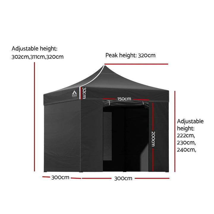 Instahut 3x3m Pop Up Enclosed Gazebo Folding Marquee Tent for Outdoor Events - Black-Vivify Co.