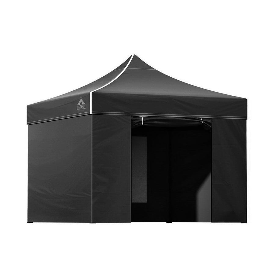 Instahut 3x3m Pop Up Enclosed Gazebo Folding Marquee Tent for Outdoor Events - Black-Vivify Co.