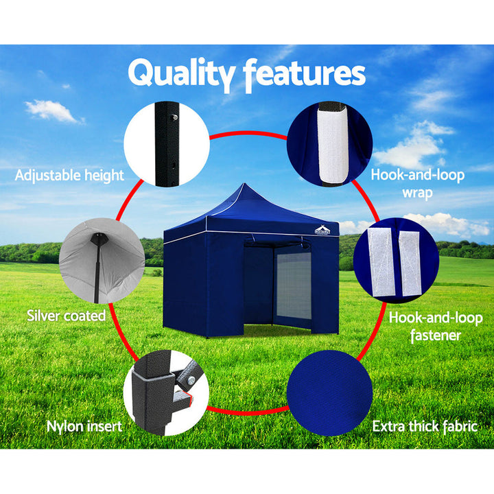 Instahut 3x3m Pop Up Gazebo Folding Marquee Tent for Outdoor Events - Blue-Vivify Co.