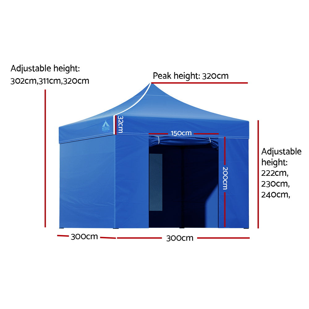 Instahut 3x3m Pop Up Gazebo Folding Marquee Tent for Outdoor Events - Blue-Vivify Co.