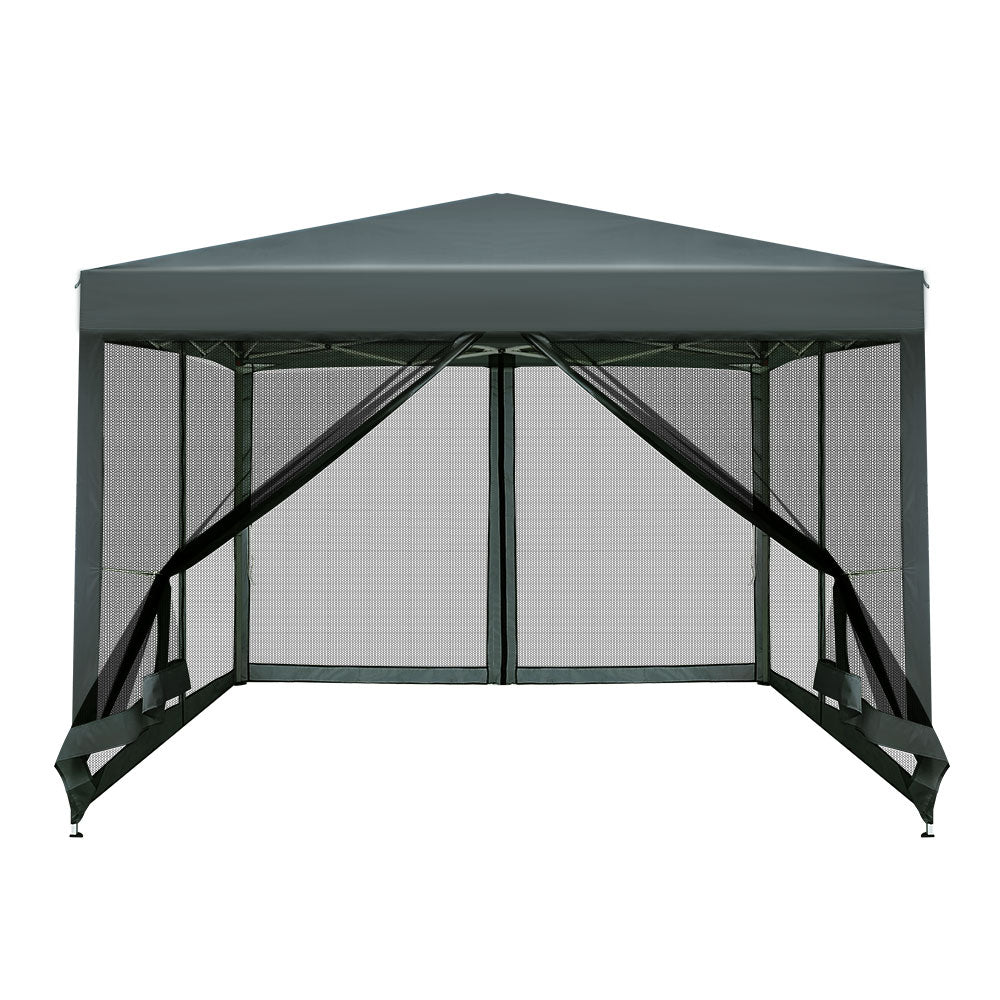 Instahut 3x3m Pop Up Gazebo Mesh Walls - Grey-Vivify Co.