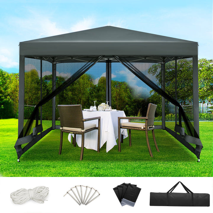 Instahut 3x3m Pop Up Gazebo Mesh Walls - Grey-Vivify Co.