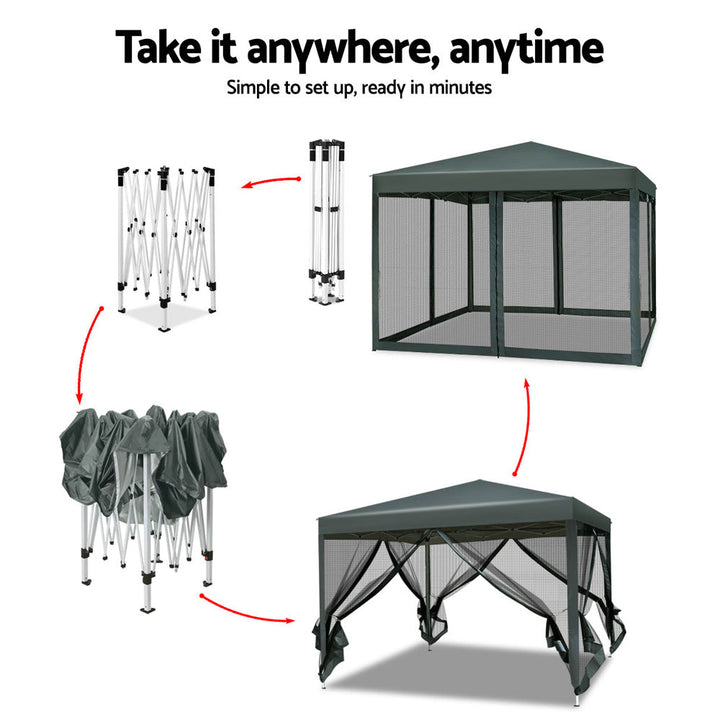 Instahut 3x3m Pop Up Gazebo Mesh Walls - Grey-Vivify Co.