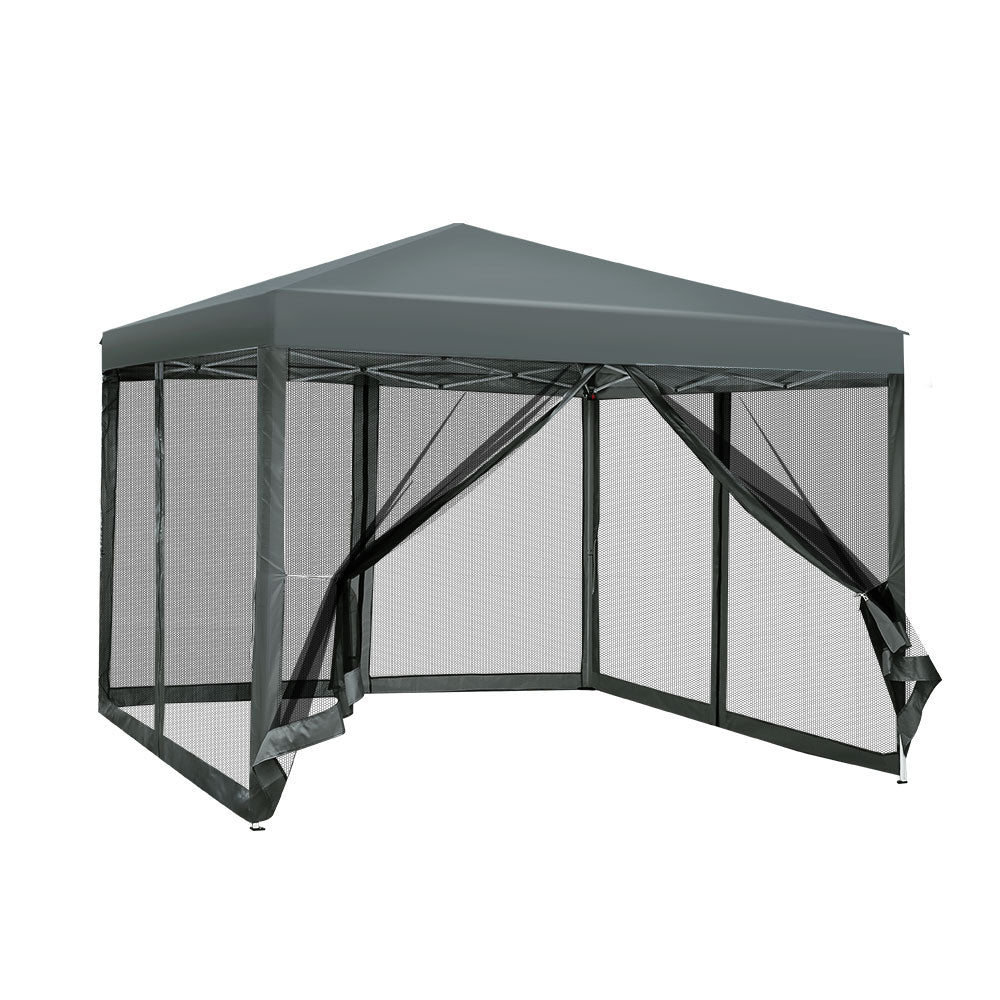 Instahut 3x3m Pop Up Gazebo Mesh Walls - Grey-Vivify Co.