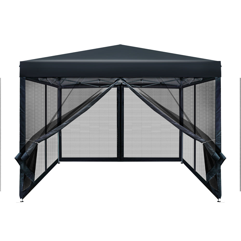 Instahut 3x3m Pop-Up Gazebo Outdoor Event Tent with Mesh Walls - Black-Vivify Co.