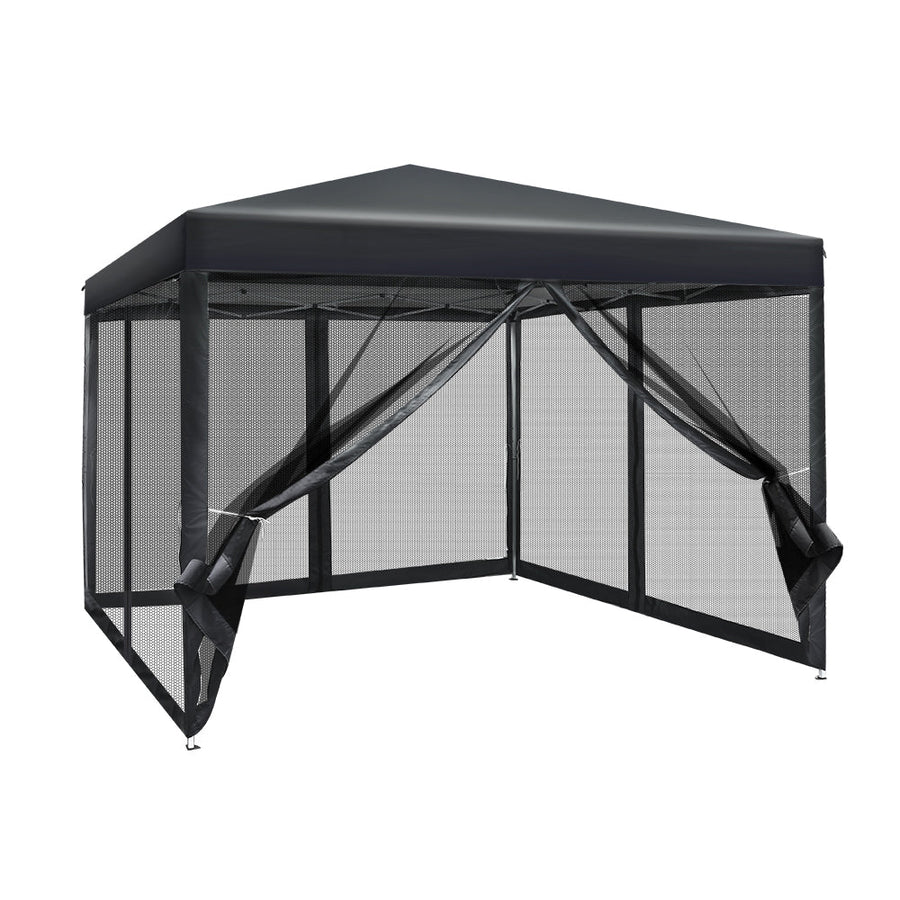 Instahut 3x3m Pop-Up Gazebo Outdoor Event Tent with Mesh Walls - Black-Vivify Co.