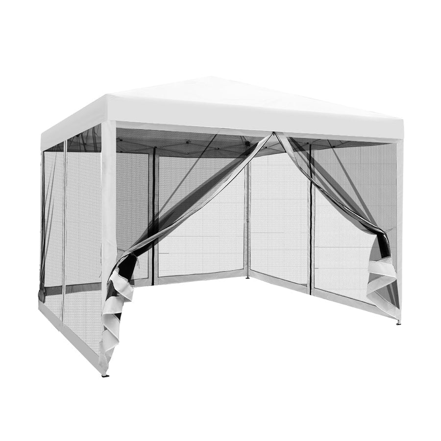 Instahut 3x3m Pop-Up Gazebo Outdoor Event Tent with Mesh Walls - White-Vivify Co.