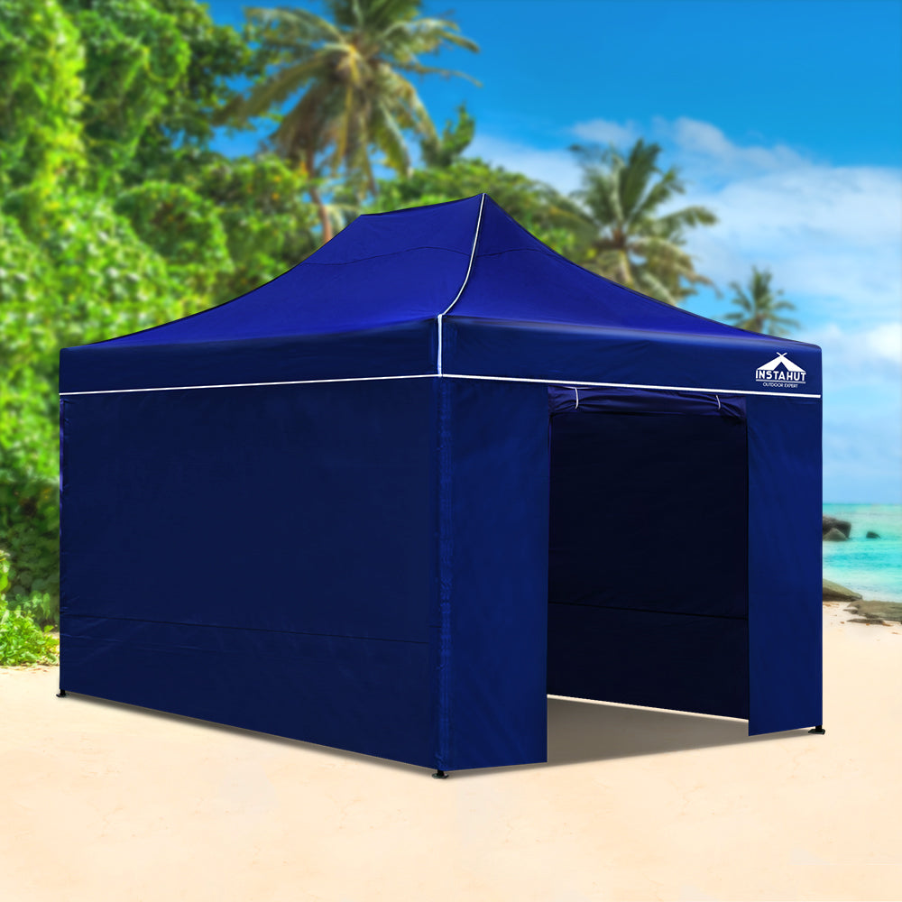 Instahut 3x4.5m Pop Up Enclosed Gazebo Folding Marquee Tent for Outdoor Events - Blue-Vivify Co.