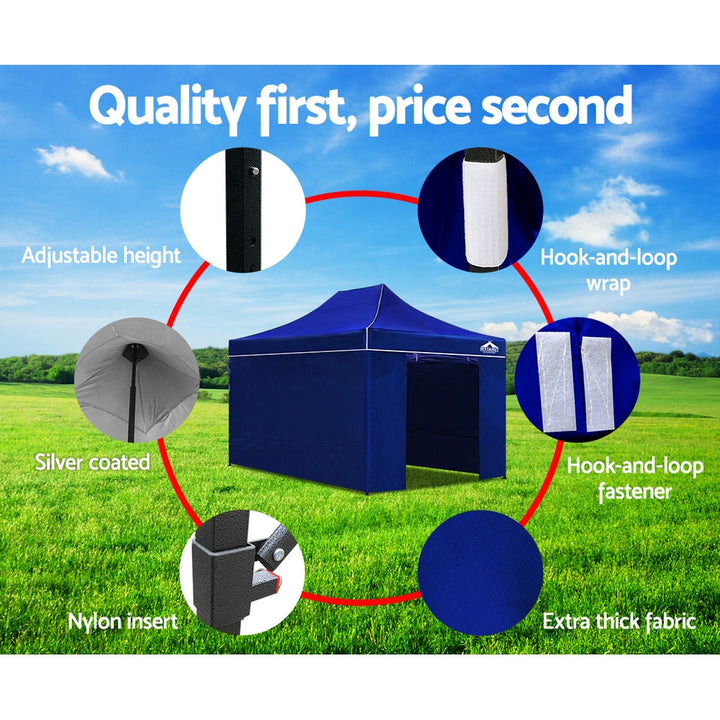 Instahut 3x4.5m Pop Up Enclosed Gazebo Folding Marquee Tent for Outdoor Events - Blue-Vivify Co.