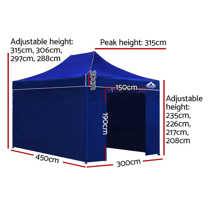 Instahut 3x4.5m Pop Up Enclosed Gazebo Folding Marquee Tent for Outdoor Events - Blue-Vivify Co.