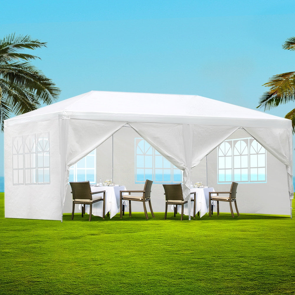 Instahut 3x6m Gazebo Marquee Tent with Awnings for Outdoor Events - White-Vivify Co.