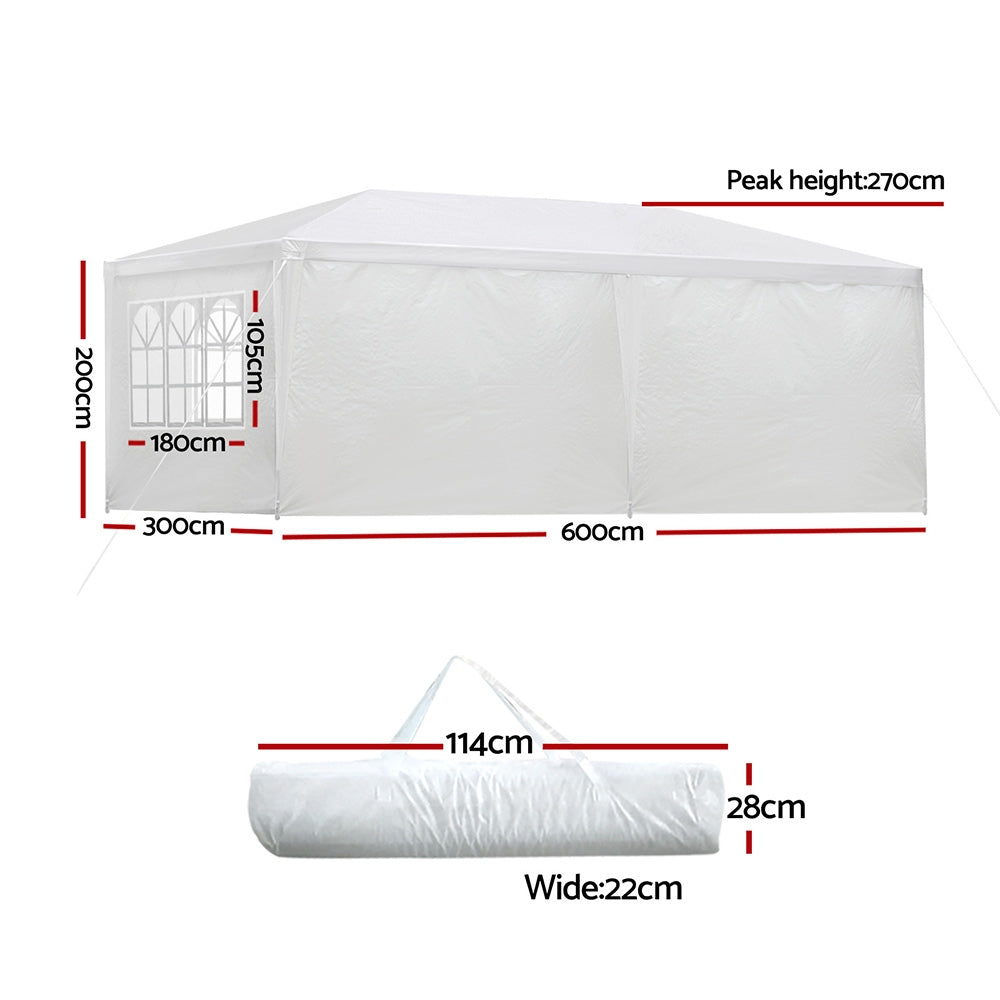 Instahut 3x6m Gazebo Marquee Tent with Awnings for Outdoor Events - White-Vivify Co.