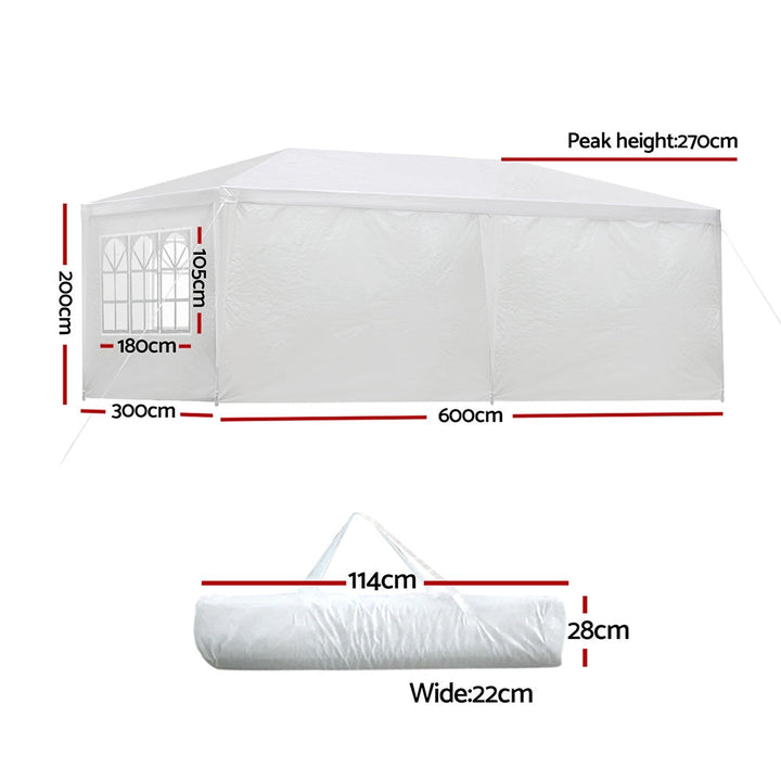 Instahut 3x6m Gazebo Marquee Tent with Awnings for Outdoor Events - White-Vivify Co.