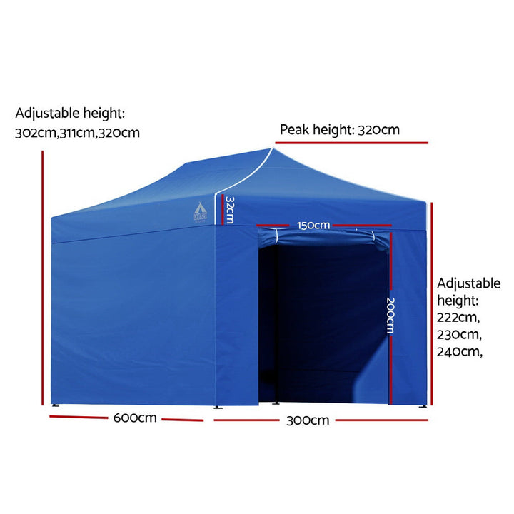 Instahut 3x6m Pop Up Gazebo Folding Marquee Tent for Outdoor Events - Blue-Vivify Co.