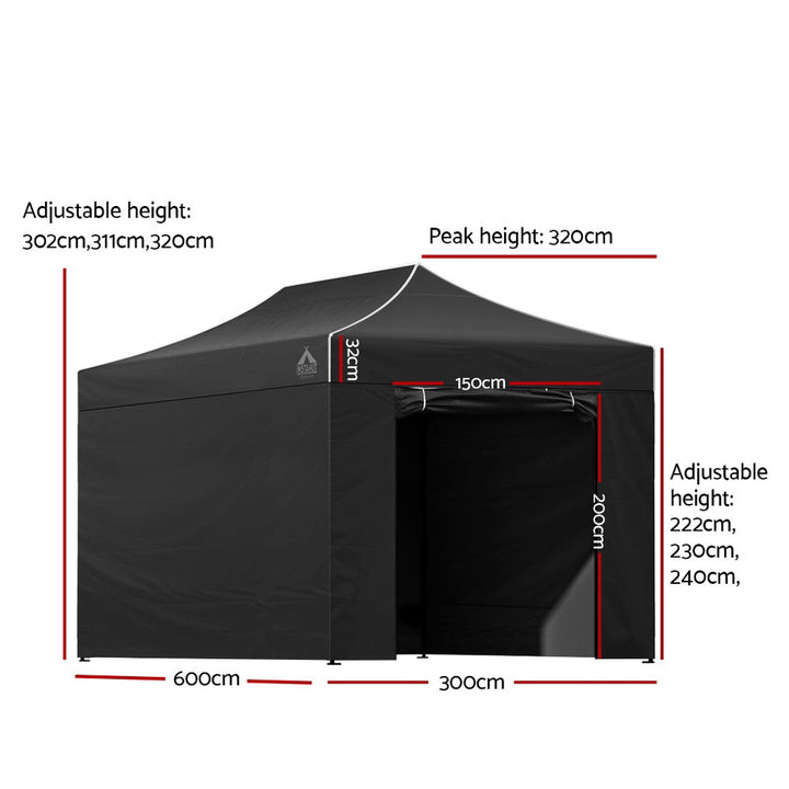 Instahut 3x6m Pop-Up Gazebo Folding Marquee for Outdoor Events - Black-Vivify Co.