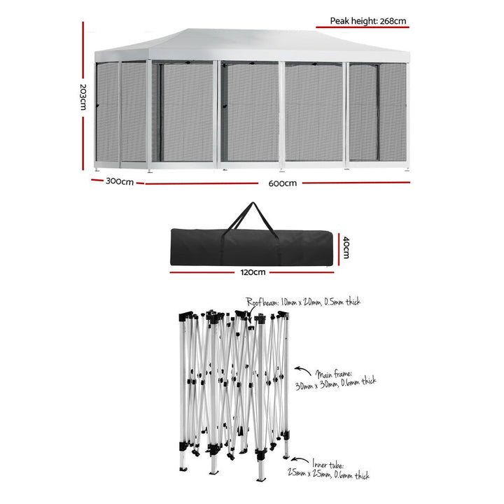 Instahut 3x6m Pop-Up Gazebo Outdoor Event Tent - White-Vivify Co.