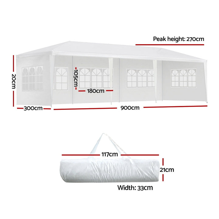 Instahut 3x9m Gazebo Marquee Tent for Outdoor Events - White-Vivify Co.