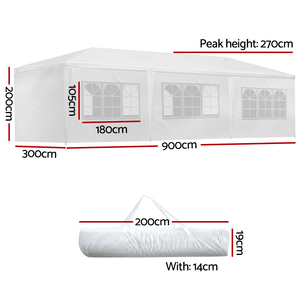 Instahut 3x9m Gazebo Marquee Tent with Windows for Outdoor Events - White-Vivify Co.