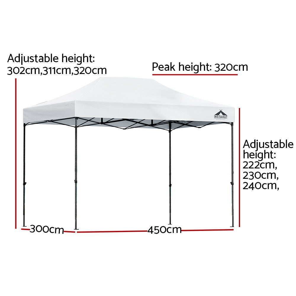 Instahut Pop Up Gazebo 3x4.5m w/Base Pod x4 - White-Vivify Co.