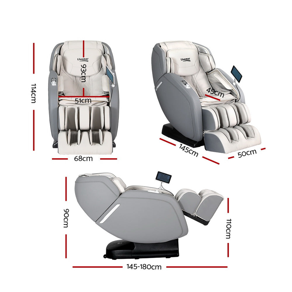 Livemor 4D Gary Full Body Massage Chair with Heat - Grey/Beige-Vivify Co.