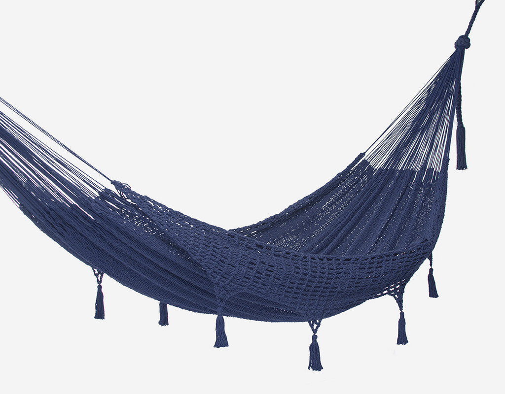 Mayan Legacy Hammock with Hand Crocheted Tassels - King Size - Blue-Vivify Co.