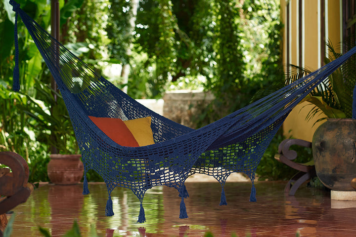 Mayan Legacy Hammock with Hand Crocheted Tassels - King Size - Blue-Vivify Co.