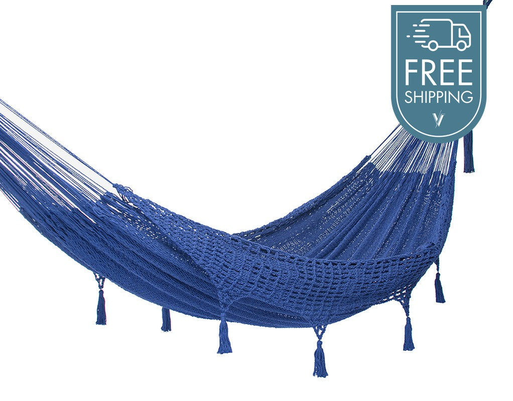 Mayan Legacy Hammock with Hand Crocheted Tassels - King Size - Blue-Vivify Co.