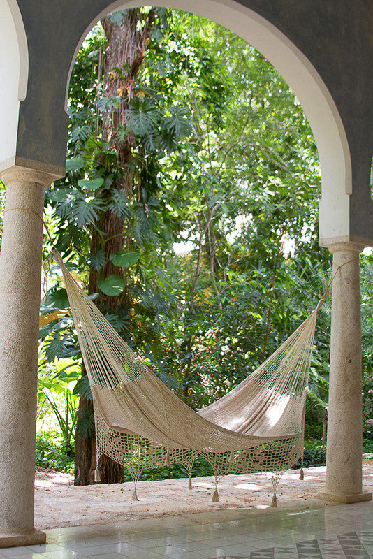 Mayan Legacy Hammock with Hand Crocheted Tassels - King Size - Marble-Vivify Co.