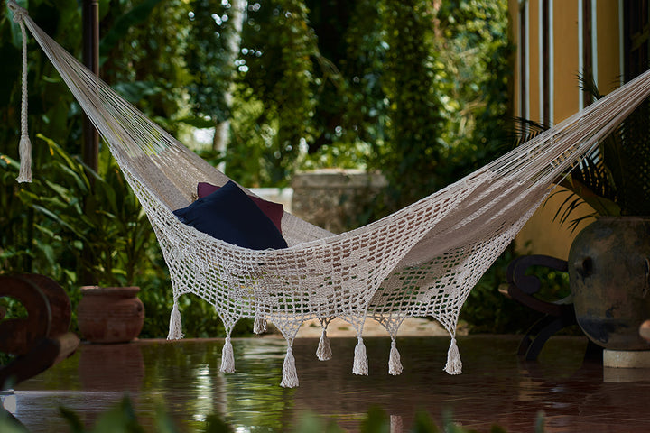 Mayan Legacy Hammock with Hand Crocheted Tassels - King Size - Marble-Vivify Co.