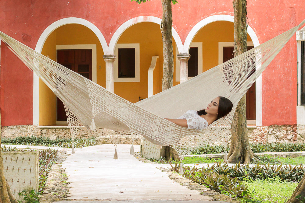 Mayan Legacy Hammock with Hand Crocheted Tassels - King Size - Marble-Vivify Co.