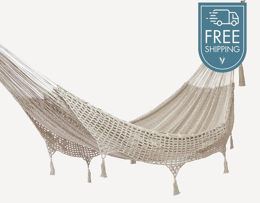 Mayan Legacy Hammock with Hand Crocheted Tassels - King Size - Marble-Vivify Co.