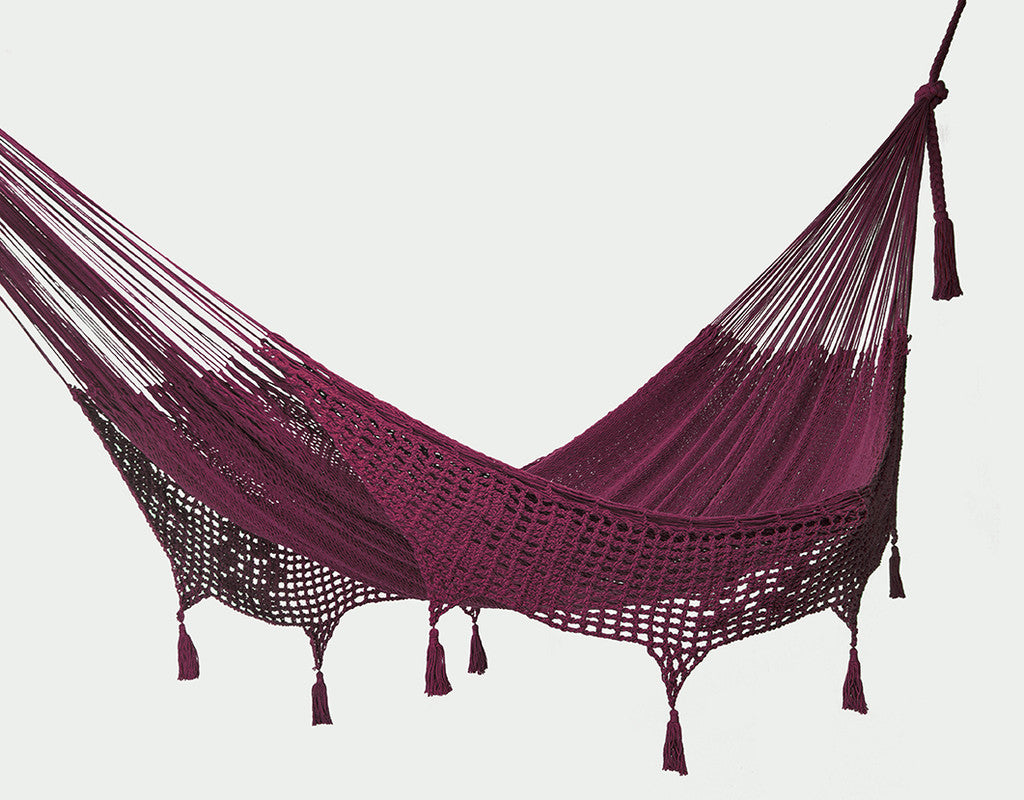 Mayan Legacy Hammock with Hand Crocheted Tassels - King Size - Maroon-Vivify Co.