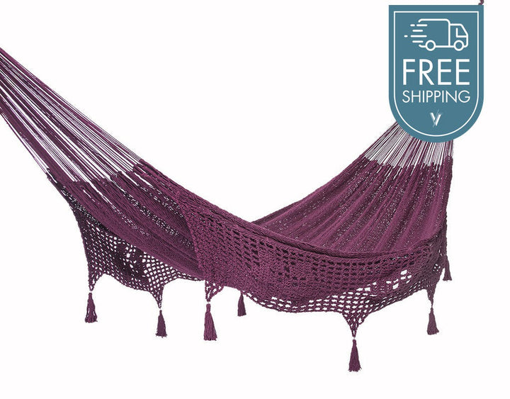 Mayan Legacy Hammock with Hand Crocheted Tassels - King Size - Maroon-Vivify Co.