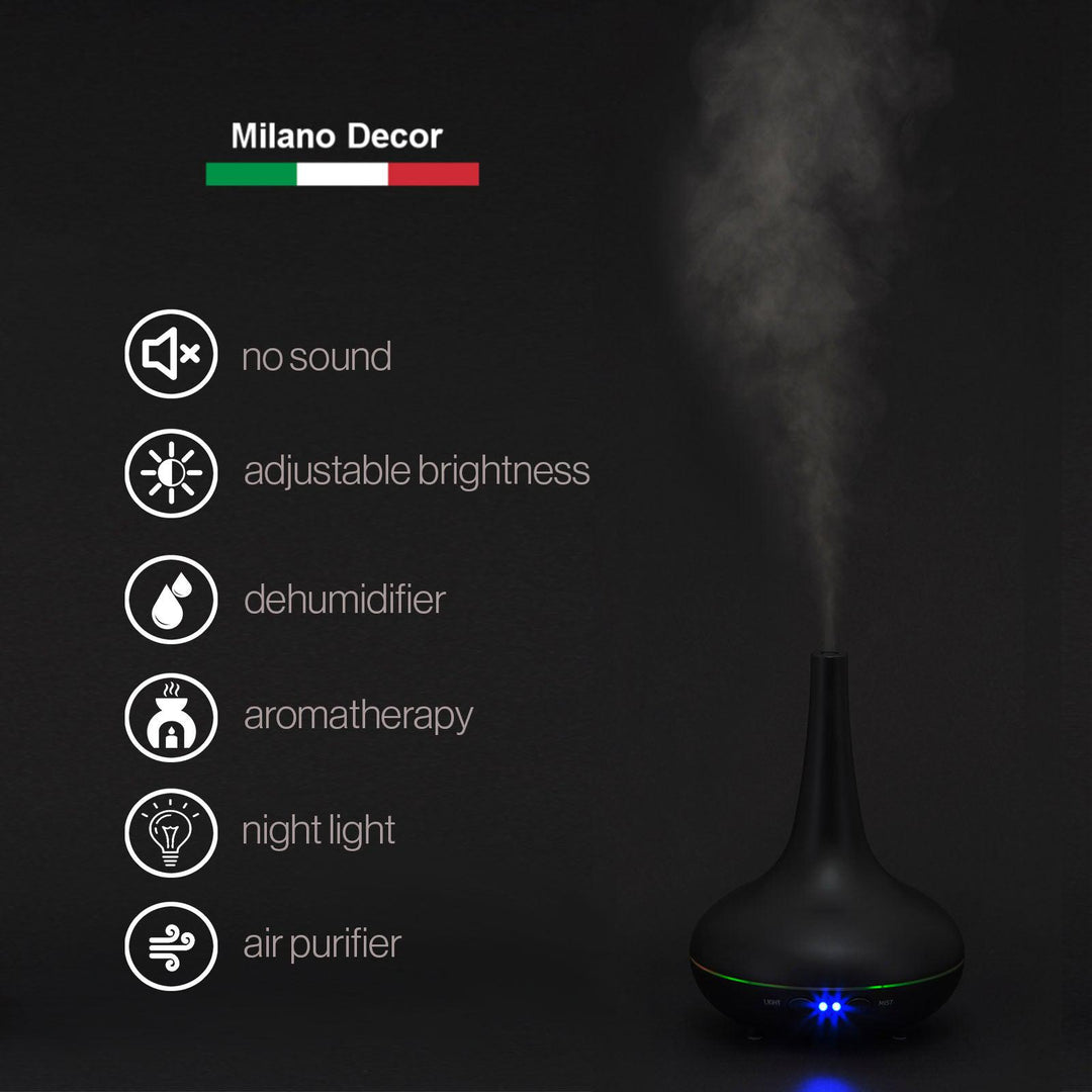 Milano Decor 200ml Ultrasonic Humidifier Diffuser incl 3 Pack Oils - Black-Vivify Co.